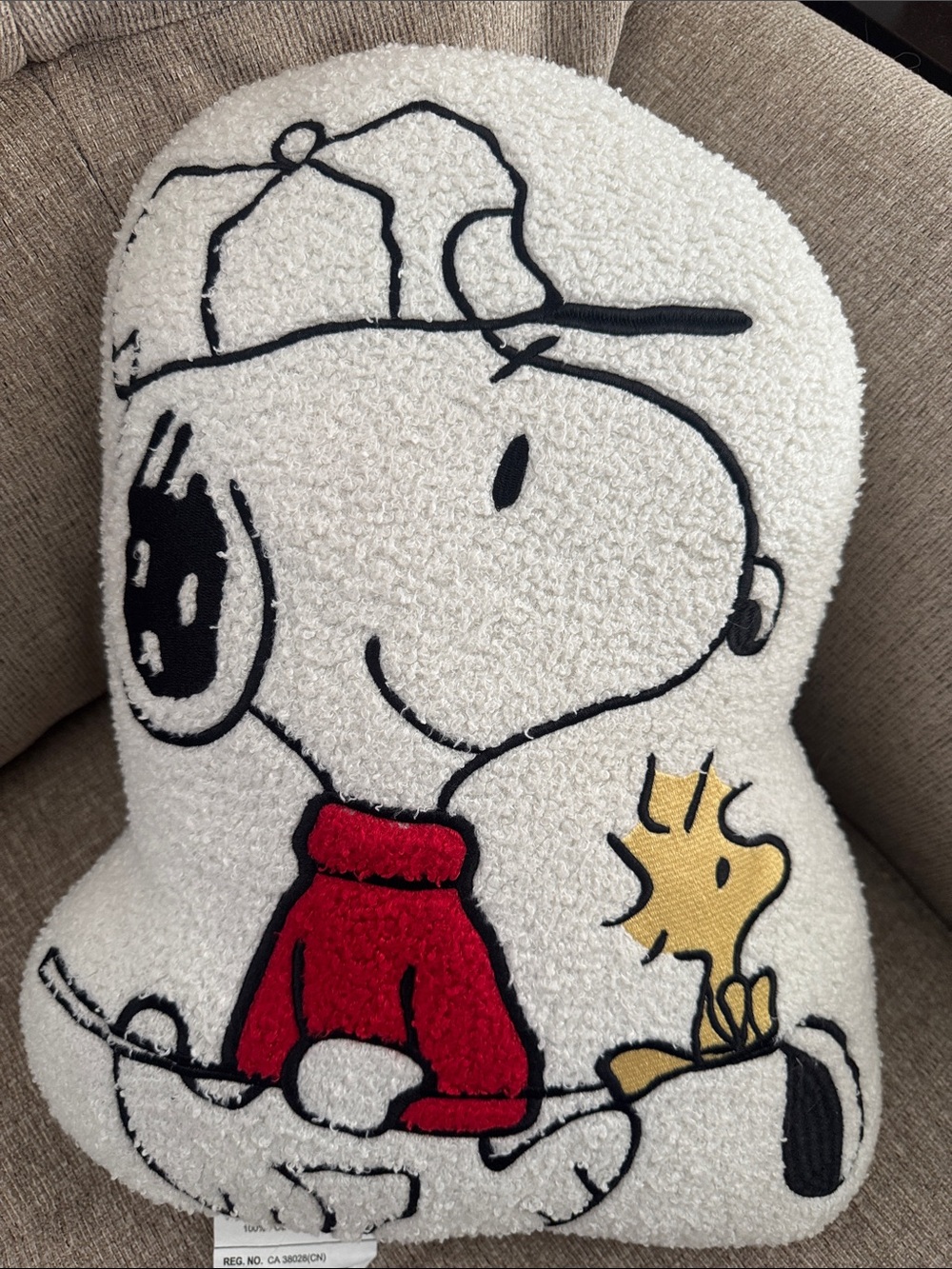 Peanuts Snoopy & Woodstock White Sherpa Throw Pillow - Red Accents